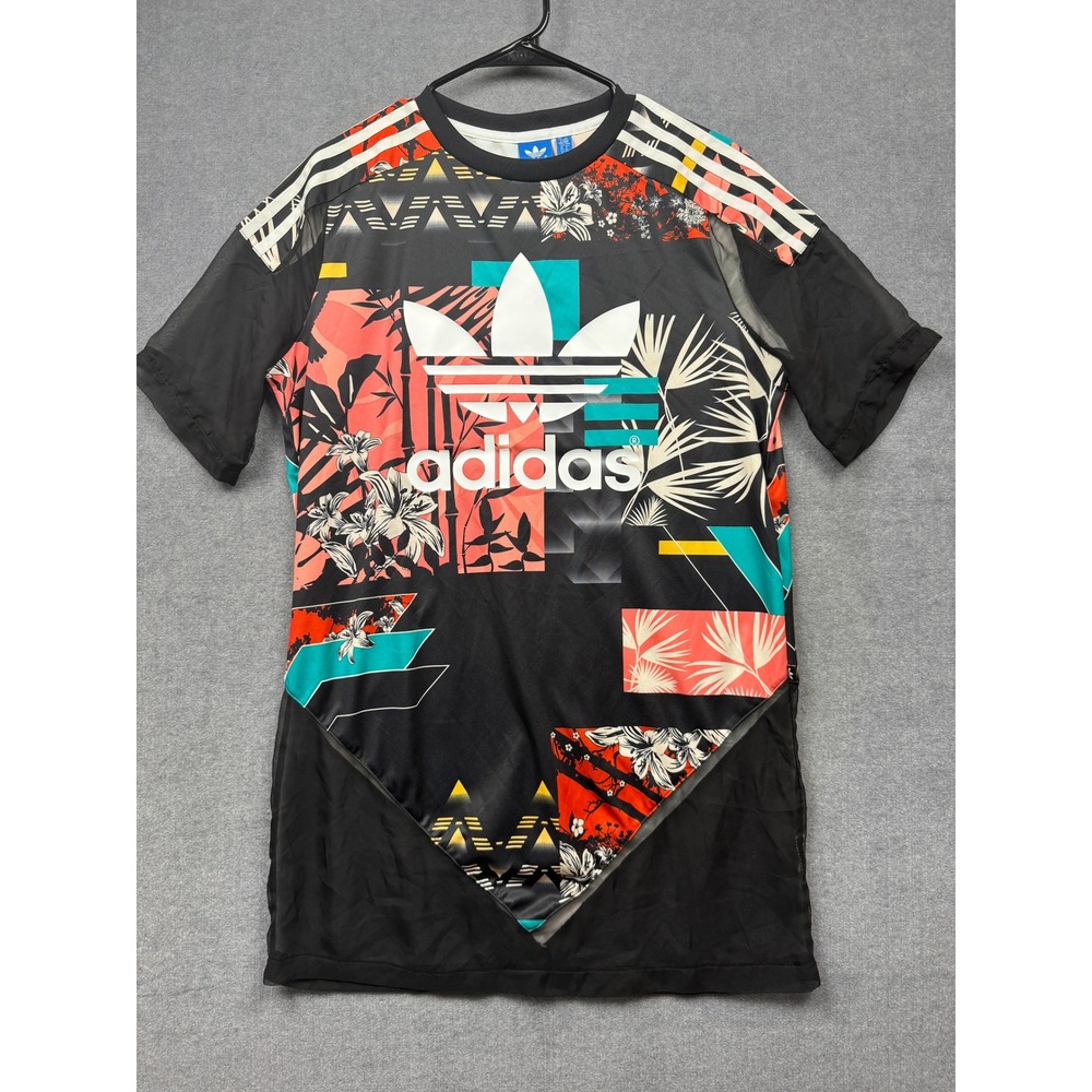 Adidas Originals Tropical Floral Mesh Jersey Tee Black Multi Womens Medium